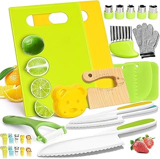 Kits de Cuisine à Jouer, Couteaux de Cuisine Sécurité pour Enfants - Set Montessori 17 Pièces, Couteaux sans pour Apprendre à Couper Fruits et Légumes, Jeu Éducatif Cuisine Enfant à Partir de 2 Ans