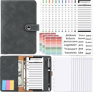 KIHONI Classeur Budget A6 Français,Enveloppe budget, Budget Planner Français avec 10 Budget Enveloppe,12 Feuilles de Budget,3 Autocollants Français,3 Etiquete pour Maison Bureau et Voyages